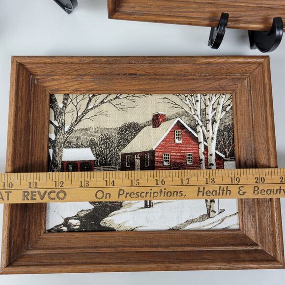 Vintage Linen Needlepoint Framed Covered Bridge And Farm House Winter Scene - Picture 14 of 14